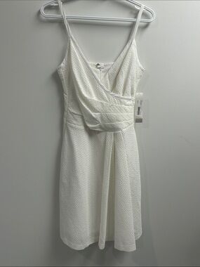 Sweet Chemise Ivory Textured Faux-Wrap Mini Dress